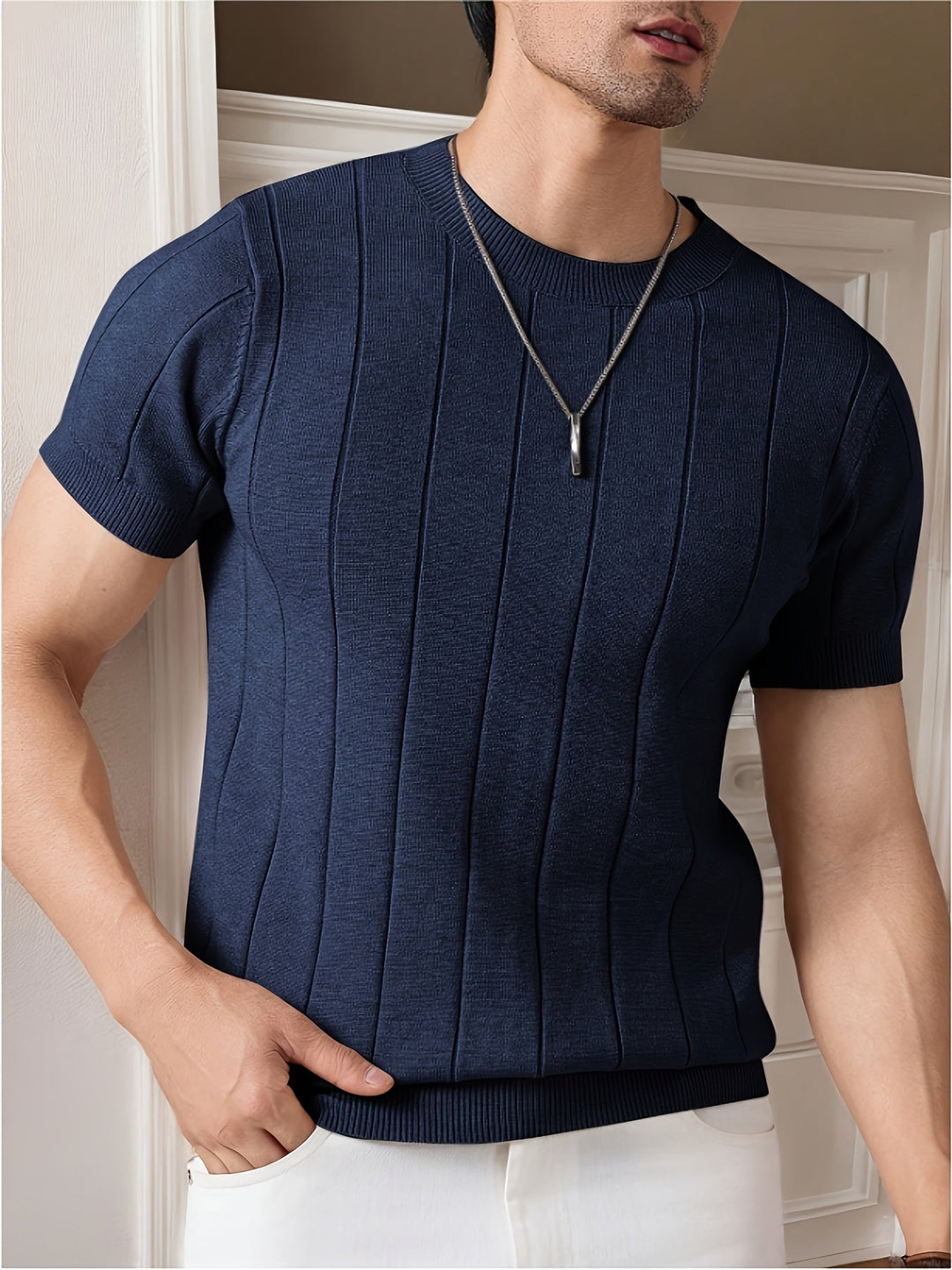 LAURENT MONACO | STRIPED MESH T-SHIRT FOR MEN
