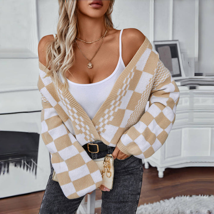 Casual Knitted Plaid Cardigan