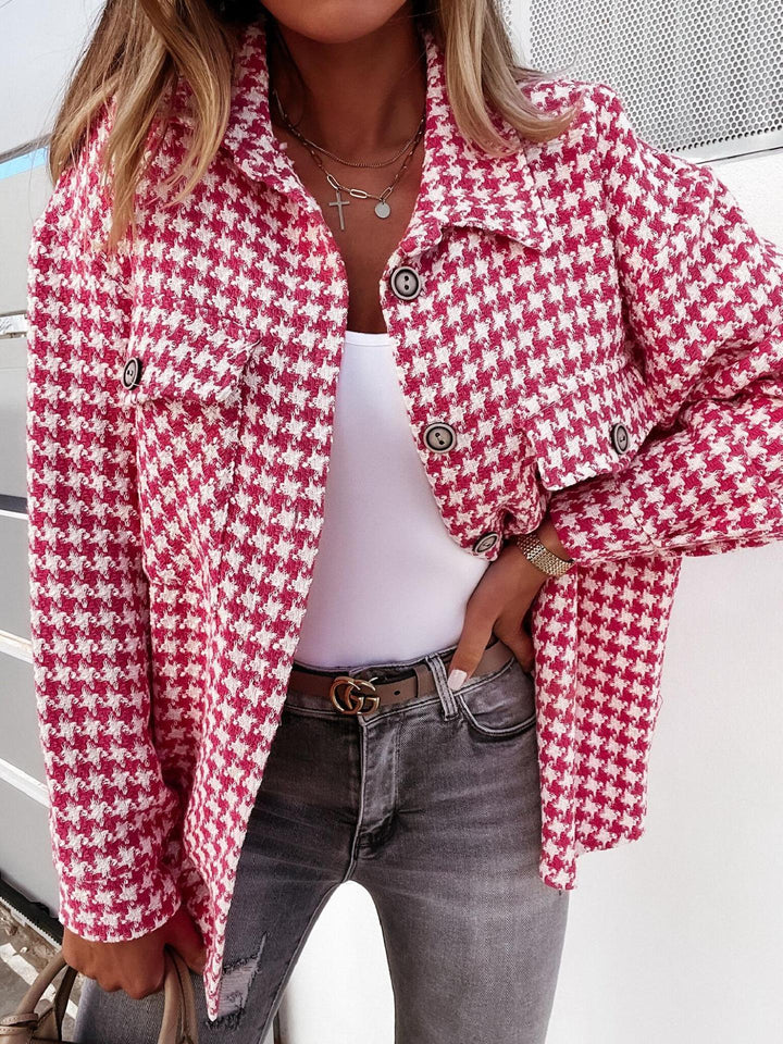 Women's Houndstooth Wool Coat - Chic and Structured