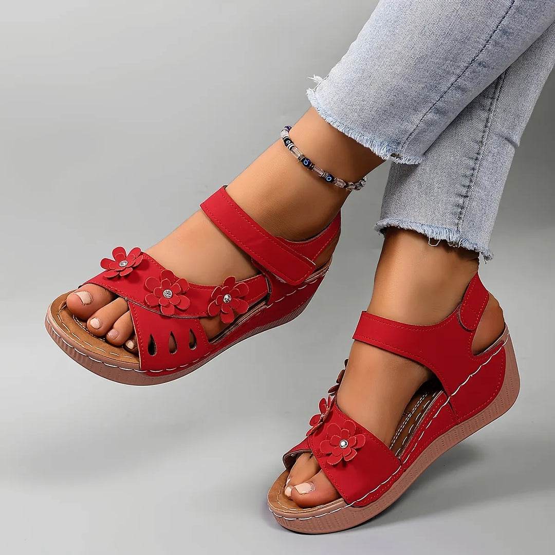 Ambella Comfortable Floral Sandals with Wedge Heel - Elena Harper