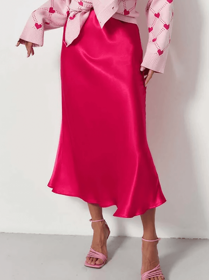 Satin Midi Skirt - Elegant Flowing A-Line