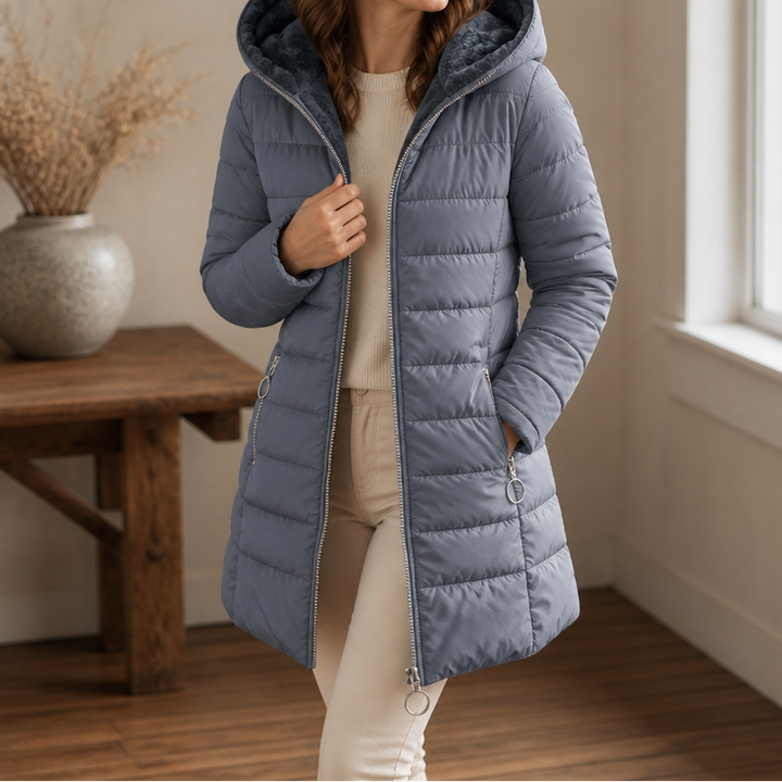 Fiona | Long Puffer Jacket with Hood and Cozy Plush Lining