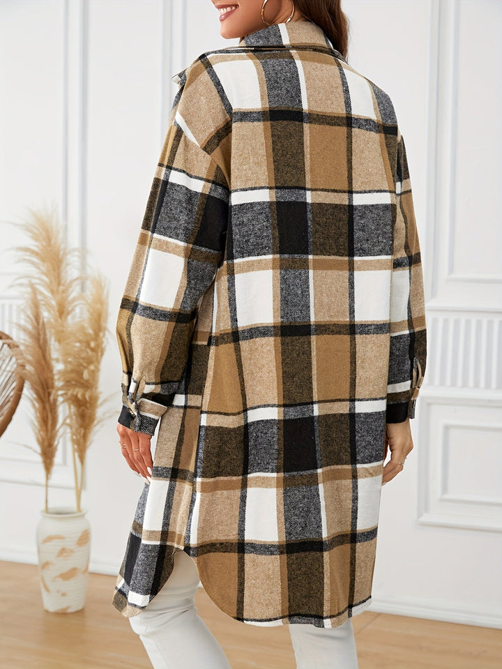 Rosamund Longline Plaid Coat, view 3 - Elena Harper