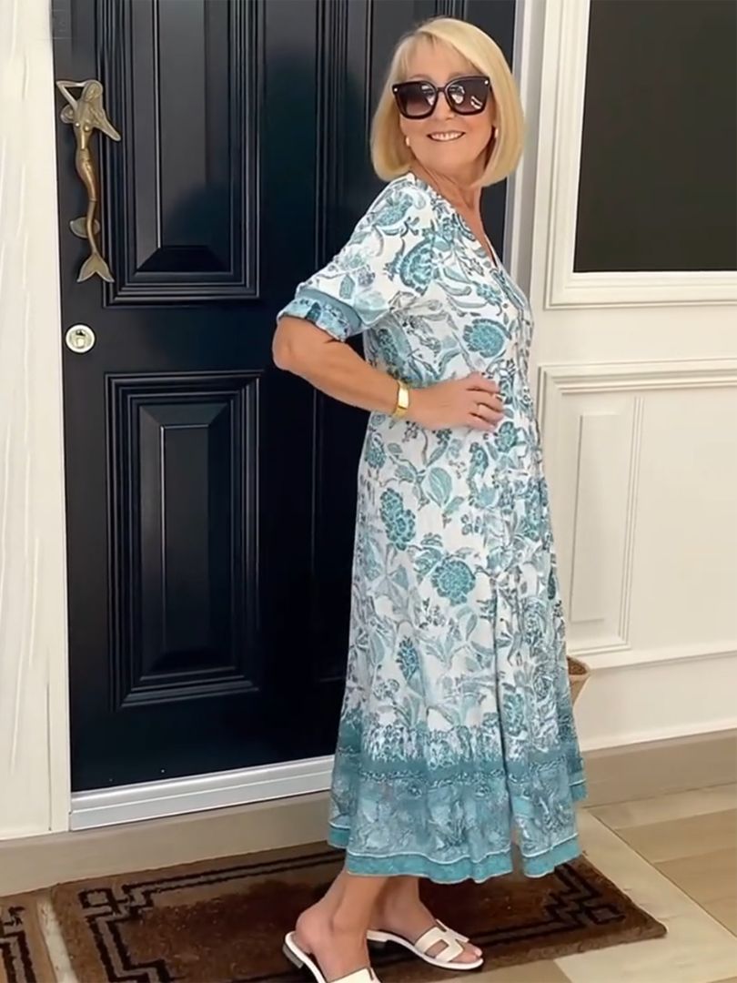 Rosalie Graceful V-Neck Floral Dress, view 5 - Elena Harper