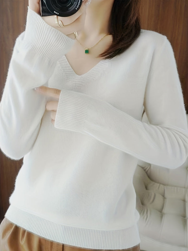Selene Soft V-Neck Sweater, view 4 - Elena Harper