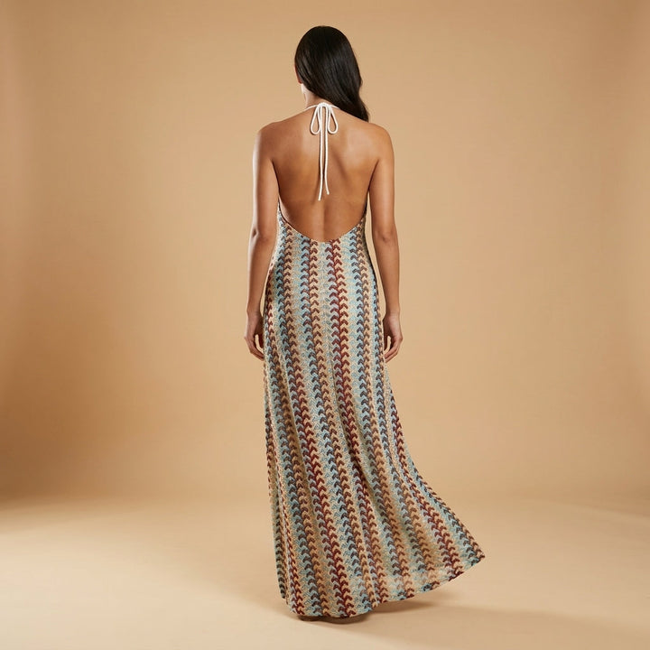 Boho Halter Maxi Dress Multicolour Print Backless