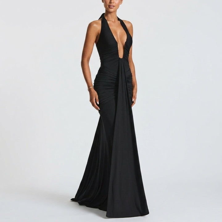 Black Halter Maxi Dress Evening