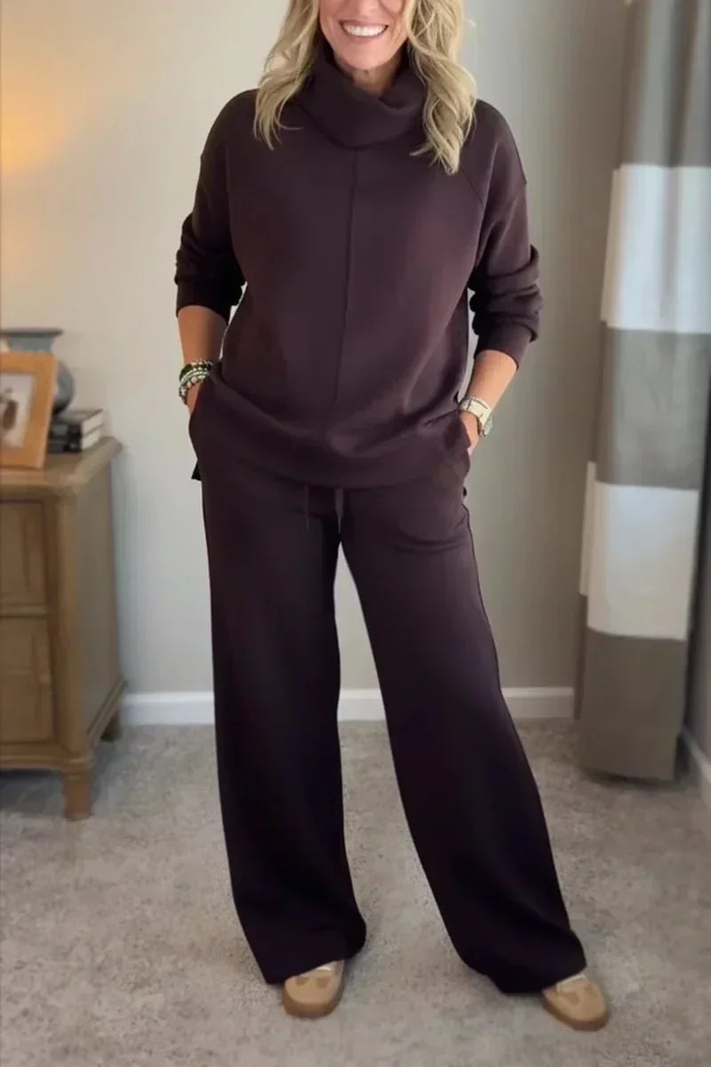 Aivra | Women's Turtleneck Long Sleeve Wide Leg Two-Piece Set with Pockets