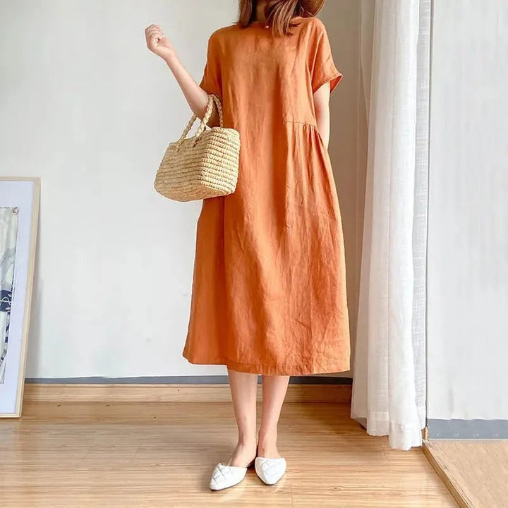 Rosie | Women's Linen Short Sleeve Midi Dress