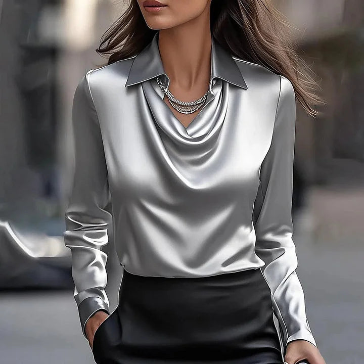 Pietra Luxurious Satin Blouse, view 3 - Elena Harper