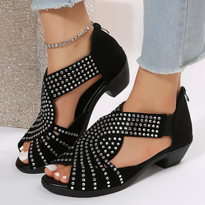 Denuta Open-Toe Wedge Sandals with Rhinestones, view 7 - Elena Harper