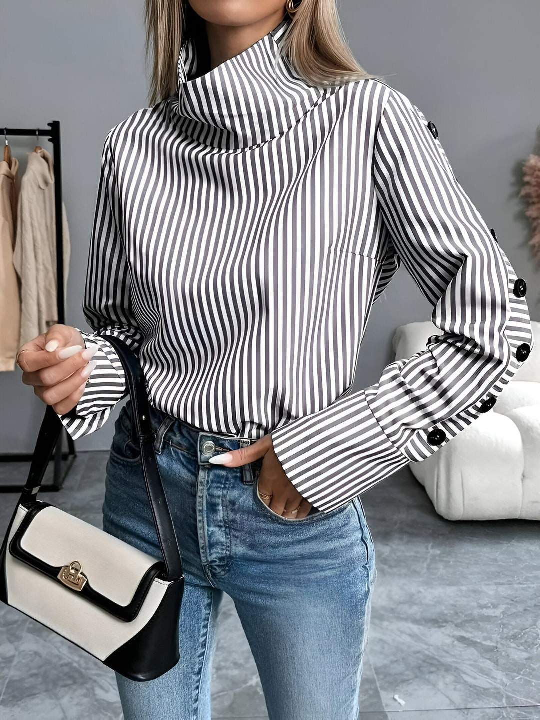 Bibi - Striped Shirt with Wide Collar