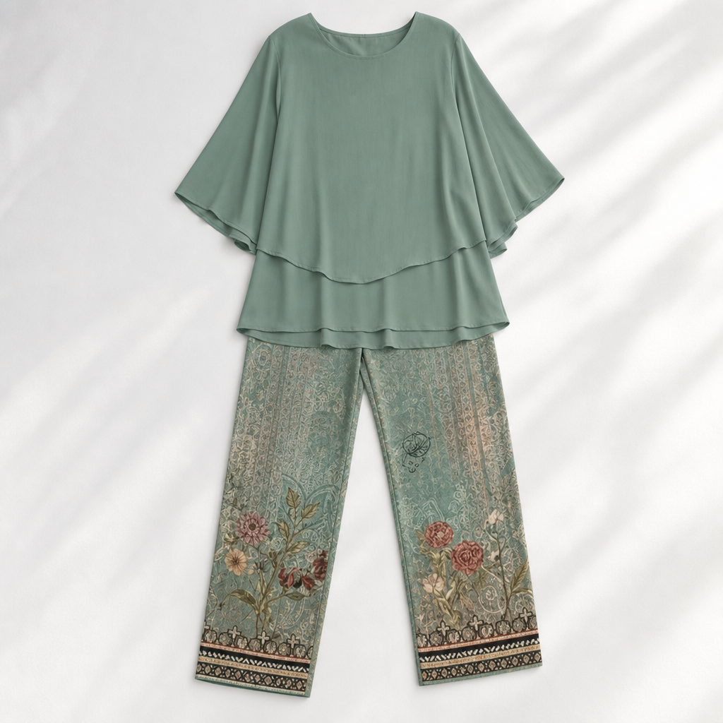 Procida Chiffon Overlay Two-Piece Trouser Set