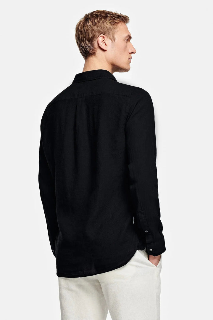 Puento Fortade Black Linen Shirt Regular Fit Essential Black, view 5 - Elena Harper