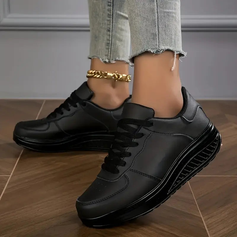 Women’s Sneakers with Wedge Sole, Synthetic Leather, Minimalist Laces