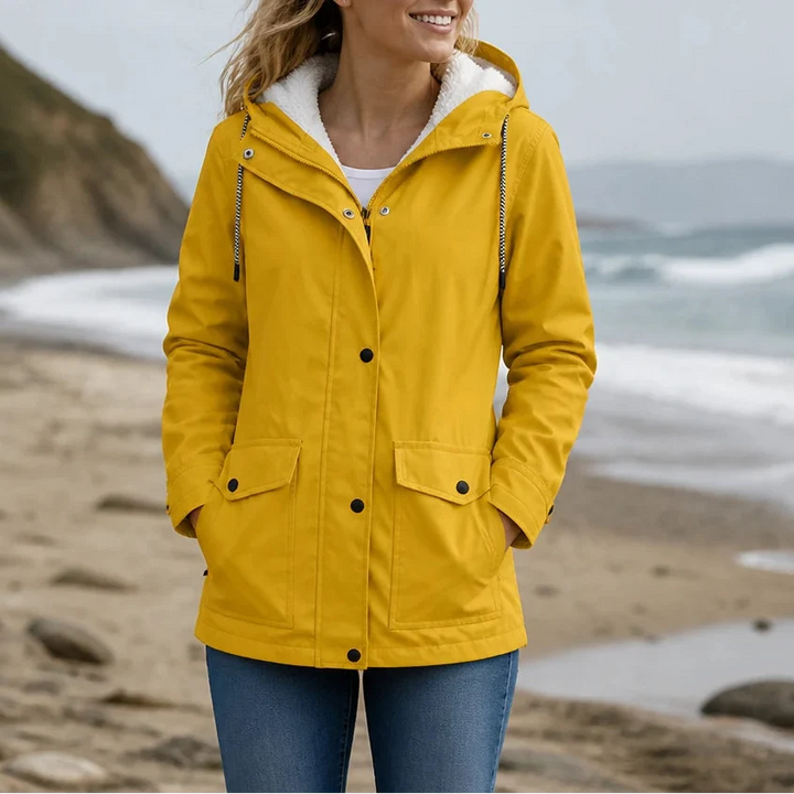 Mandy Warm and Stylish Fleece Winter Jacket with Hood, view 2 - Elena Harper
