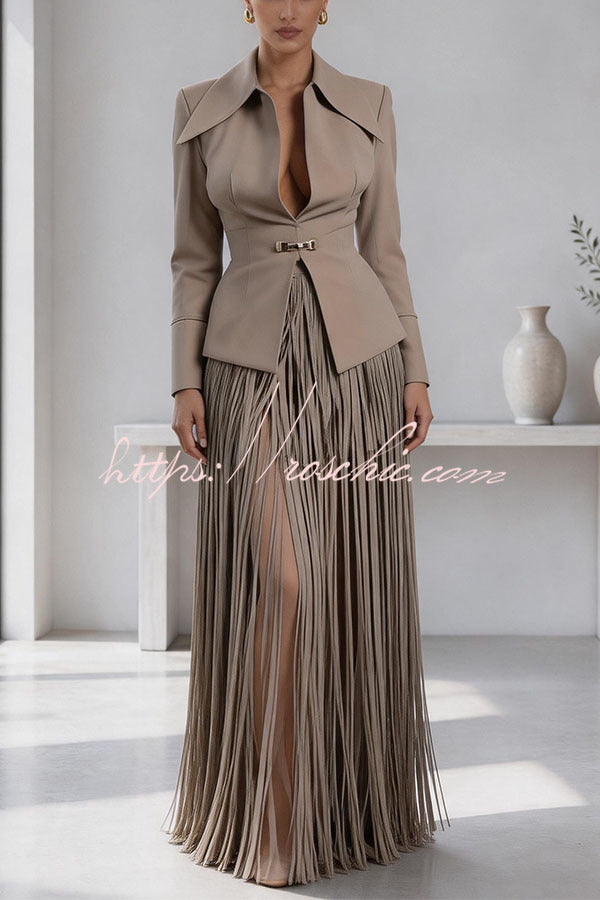 Maderia Structured Blazer & Tassel Skirt Two-Piece Set