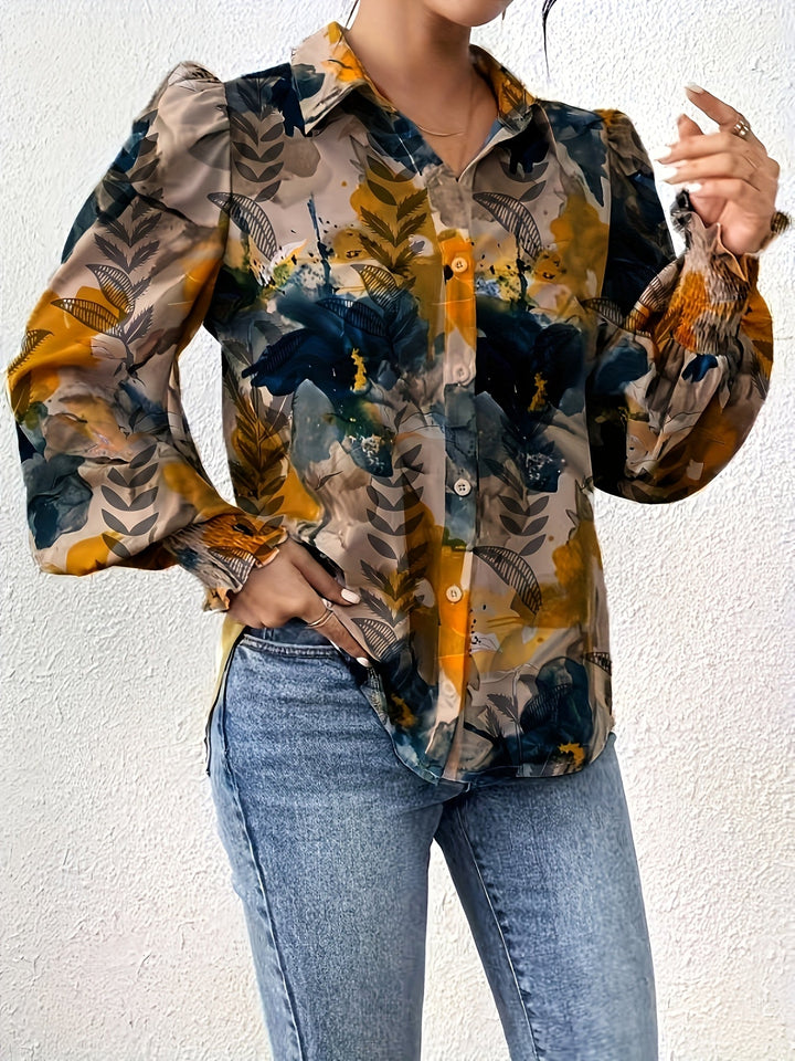Floral Print Lapel Collar Women's Blouse Sustainable Must-Have Stylish & Comfortable Spring/Summer/Fall, view 5 - Elena Harper