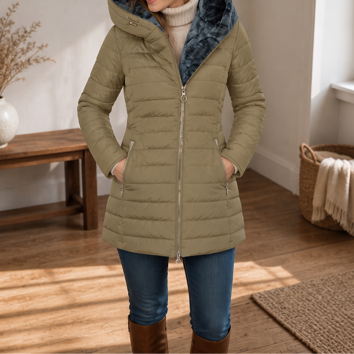 Fiona | Long Puffer Jacket with Hood and Cozy Plush Lining