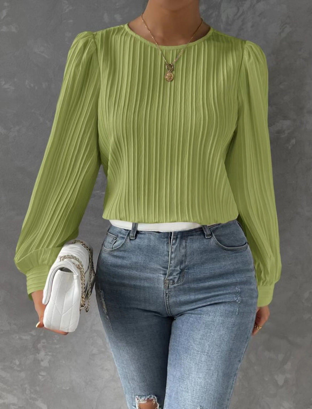 Carly – Pleated Long-Sleeve Blouse