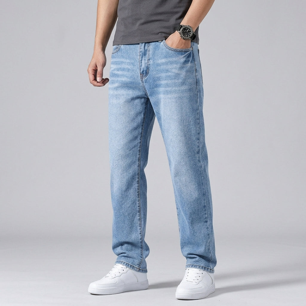 Straight Leg Casual Denim Jeans Trousers For Men