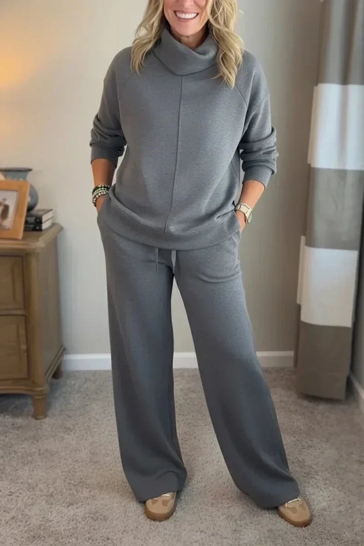 Aivra | Women's Turtleneck Long Sleeve Wide Leg Two-Piece Set with Pockets