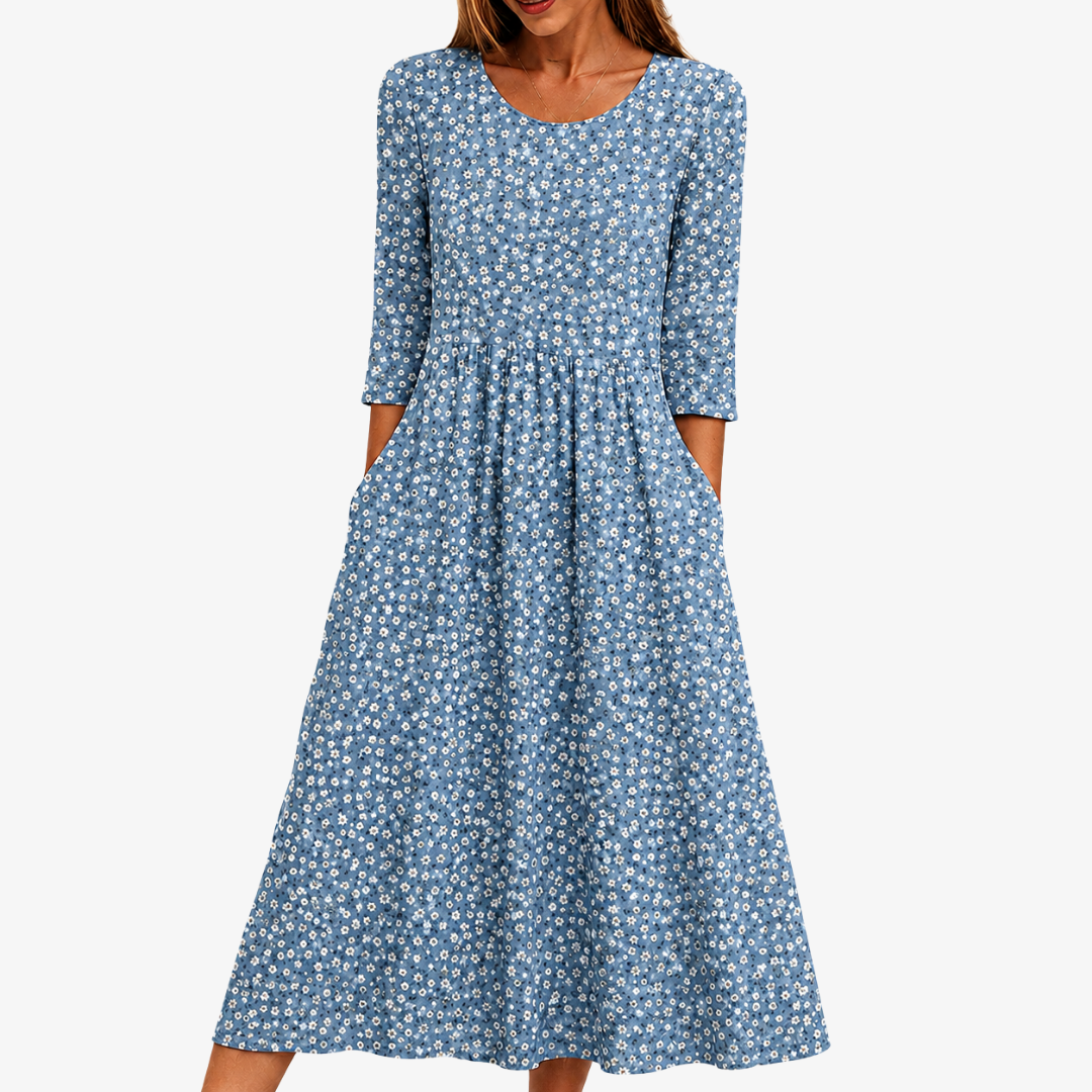 Women's Blue Daisy Garden Pocket Maxi Dress - Effortless Style