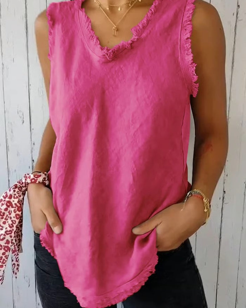 Amaran Cotton and Linen Sleeveless Top, view 7 - Elena Harper