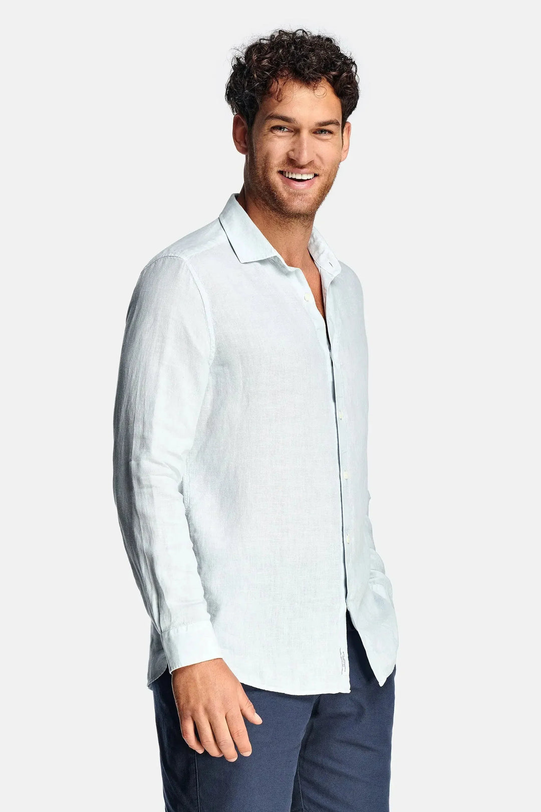 Puento Fortade Light Blue Linen Shirt Regular Fit Essential Light Blue, view 4 - Elena Harper