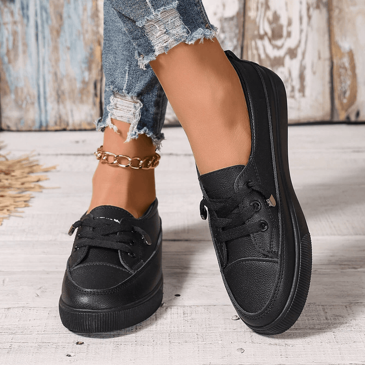 Women's White Flat Lace-Up Shoes Orthopedic - Breathable Soft Insole