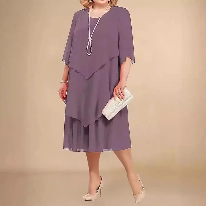 Leva Elegant Layered Dress with Asymmetrical Layers, view 4 - Elena Harper