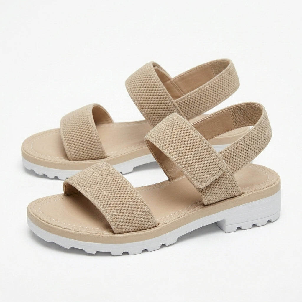 Beige Elastic Strap Platform Sandals Summer