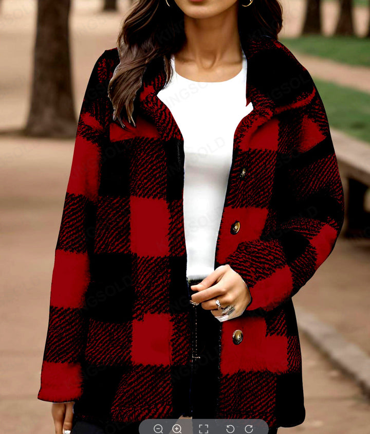 Plaid Plush Coat for Women - Warm and Practical