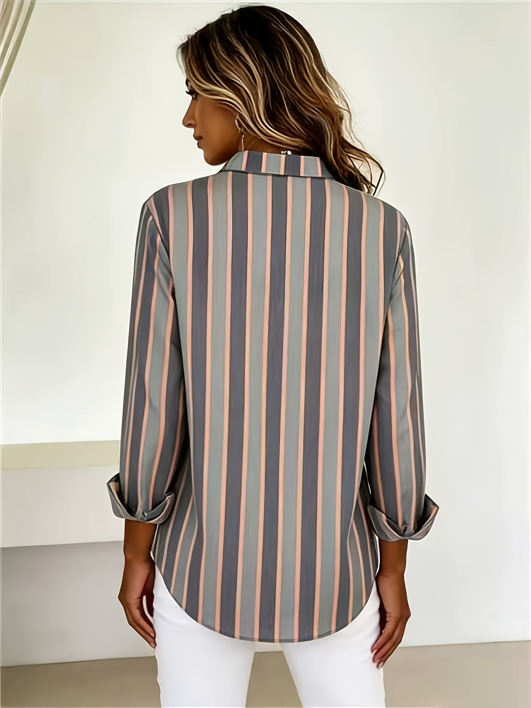 Women's Striped Long Sleeve Button-Up Casual Fit Shirt
