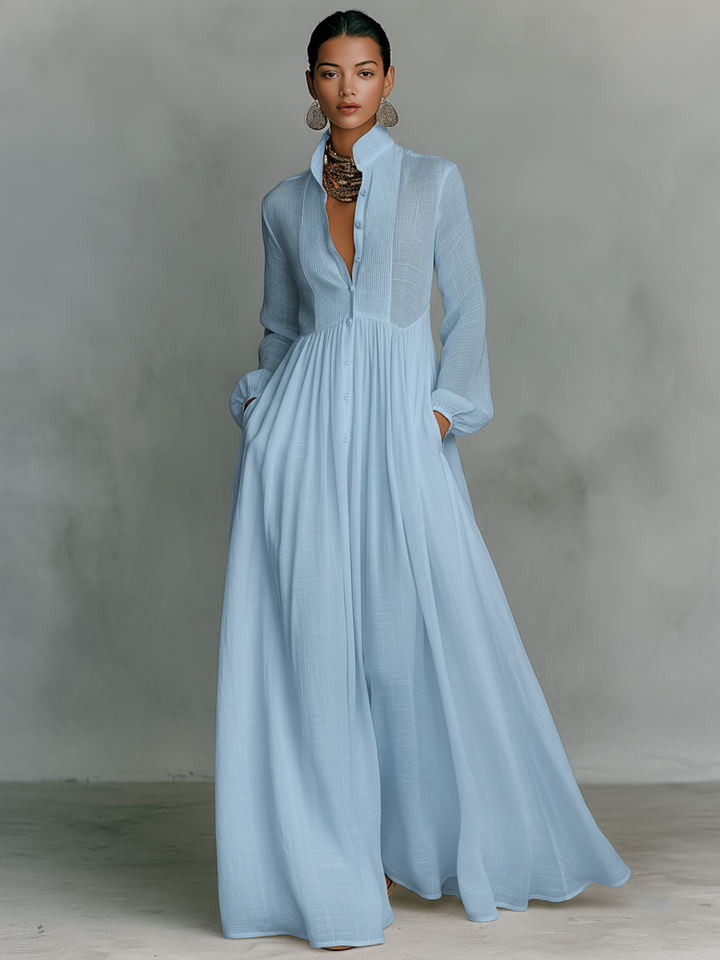 Long Sleeve Button Front Maxi Dress