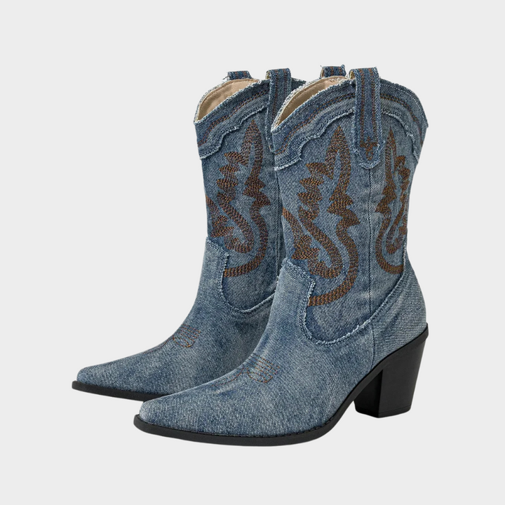 Denim Cowboy Boots with Pointed Toe for Women
