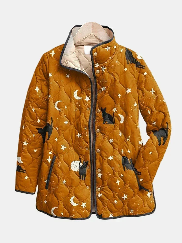 Women's Quilted Jacket with Floral Print for Mid-Season