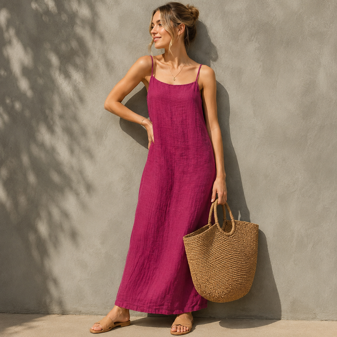 Ivara™ | Belly-Covering Linen-Look Maxi Dress