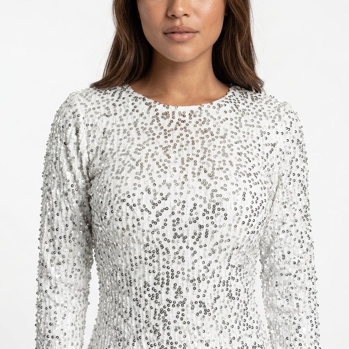 White Sequin Backless Mini Dress