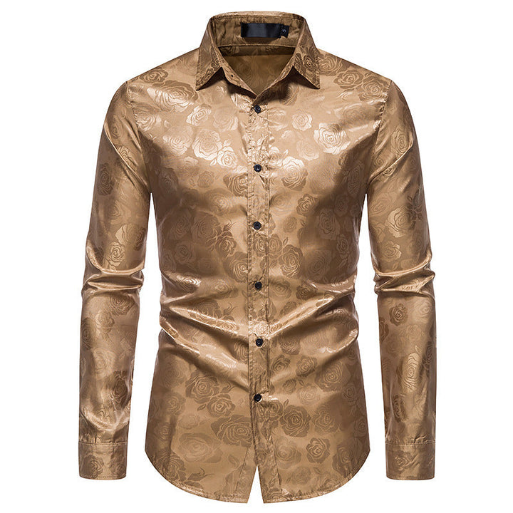 Shiny Shirt with Rose Pattern for Men