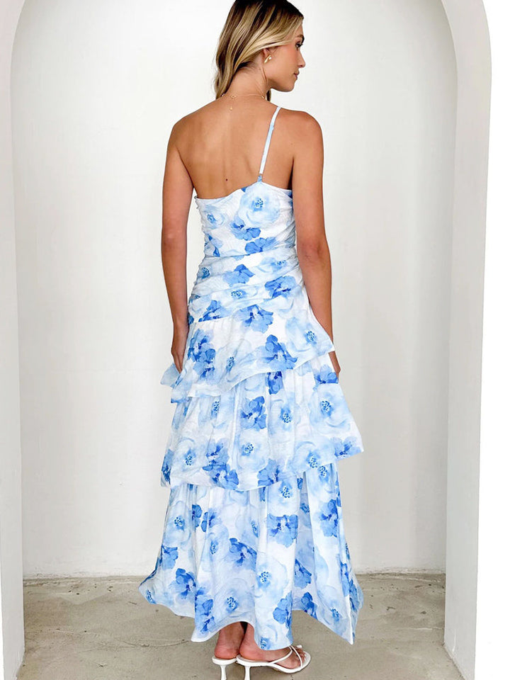 One-Shoulder Strappy Floral Print Dress, view 7 - Elena Harper