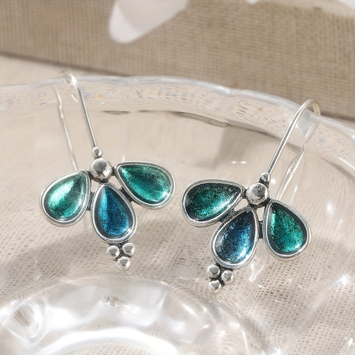Artisan Teal Glass Floral Drop Earrings - Elena Harper