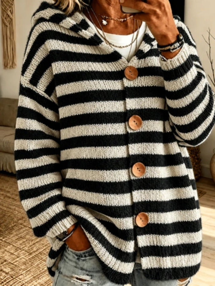 Women's Striped Hooded Cardigan Warm and Casual, view 6 - Elena Harper