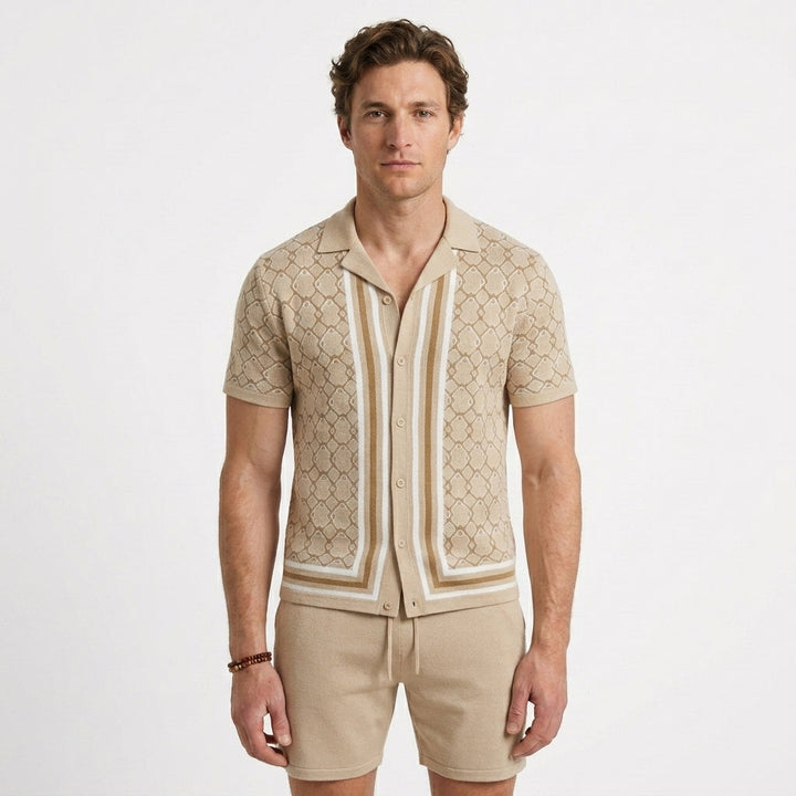 Jacquard Knit Set with Cuban Collar