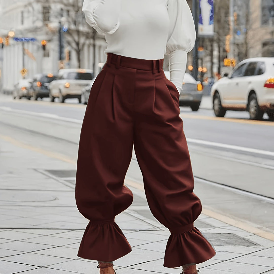 Maren Ruffled-Hem Wide-Leg Trousers, view 3 - Elena Harper