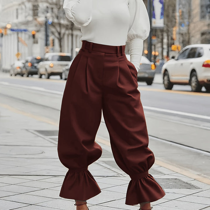 Maren Ruffled-Hem Wide-Leg Trousers, view 3 - Elena Harper