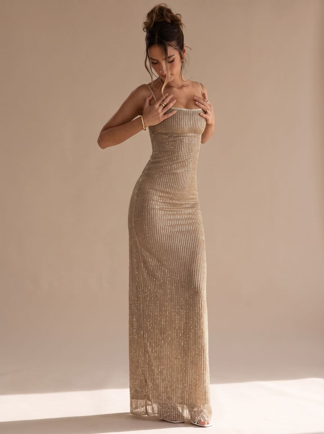 Victoria | Sparkling Maxi Party Dress with Glitter and Spaghetti Straps