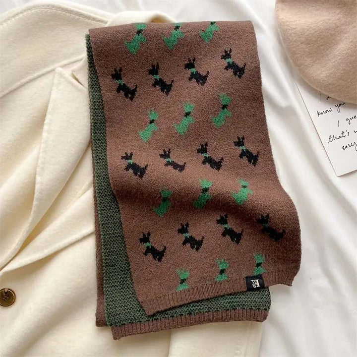 Knitted Scarf with Puppy Pattern