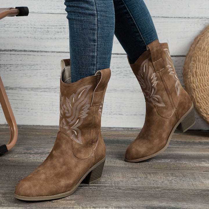 Ladies' Western Boots for Wide Calves with Embroidered Shaft
