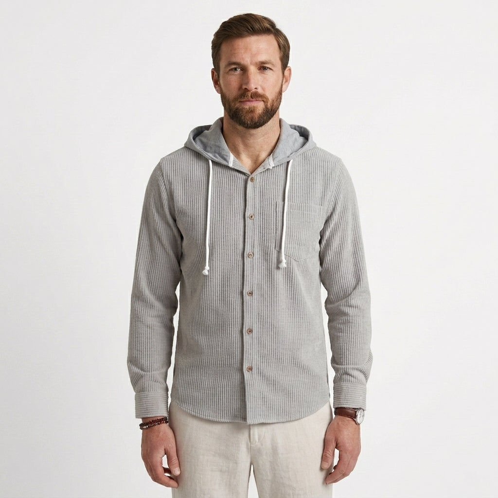 Waffle Knit Hooded Overshirt For Men